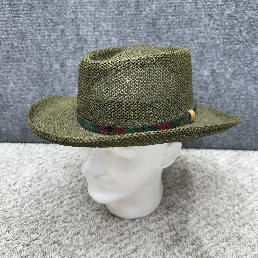 JHATS Straw Fedora ? hat Men's size Medium olive green USA wide brim